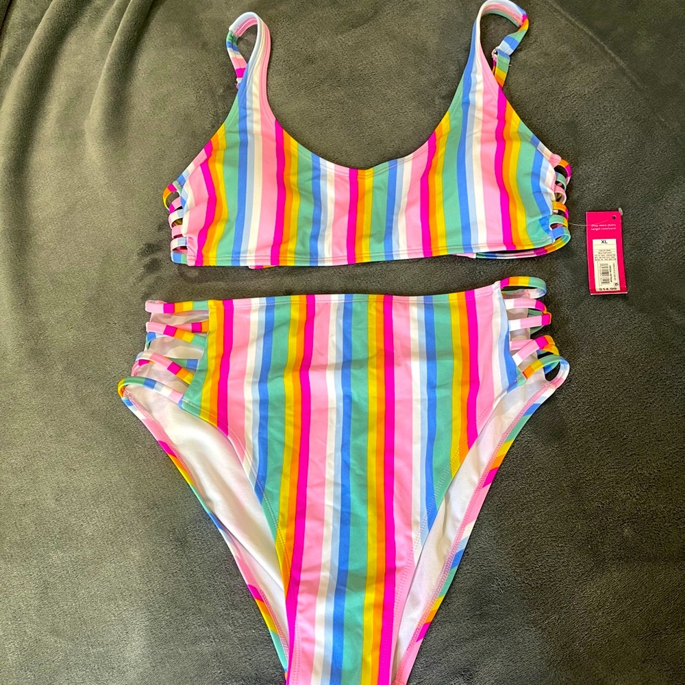 Xhilaration Rainbow High Waisted Bikini XL NWT 🌈